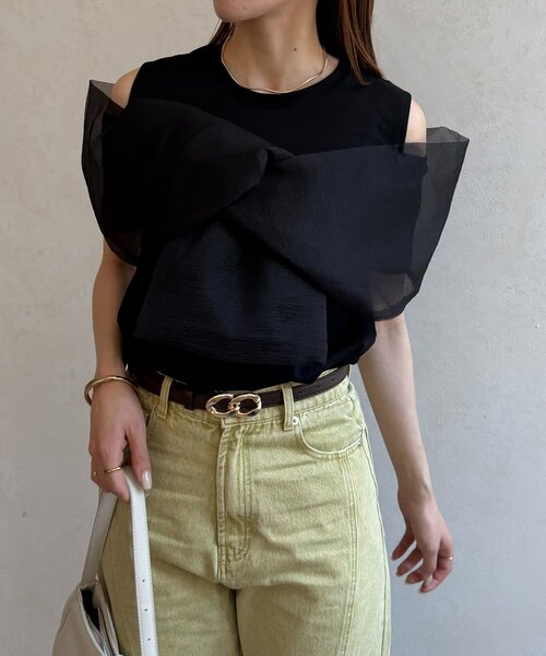 Thevon（ゼボン）の「オーガンジーデザインT（Tシャツ/カットソー・レディース・ブラック/オフホワイト・FREE）」の16枚目の写真