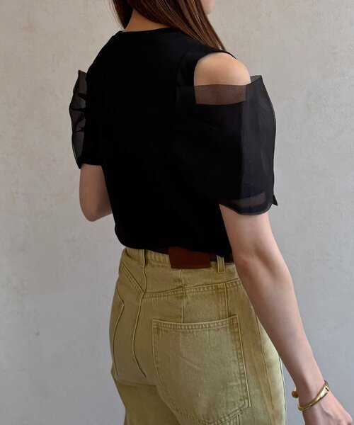 Thevon（ゼボン）の「オーガンジーデザインT（Tシャツ/カットソー・レディース・ブラック/オフホワイト・FREE）」の19枚目の写真
