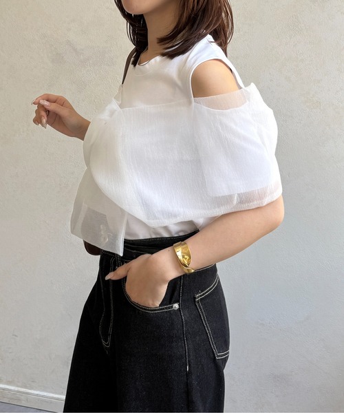 Thevon（ゼボン）の「オーガンジーデザインT（Tシャツ/カットソー・レディース・ブラック/オフホワイト・FREE）」の6枚目の写真