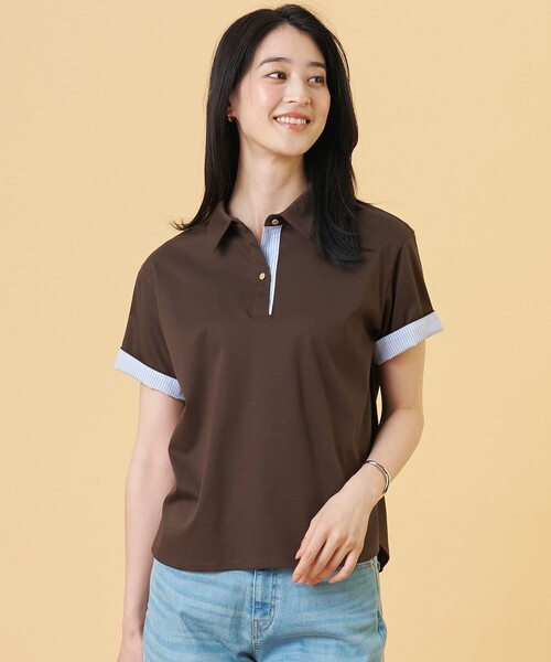 J.PRESS（ジェイプレス）の「【一枚で着映え・シーンレスに活躍】ポロ カットソー（Tシャツ/カットソー・レディース・ライトグレー系/ネイビー系/サックスブルー系/ダークブラウン系・T13/T15）」の2枚目の写真