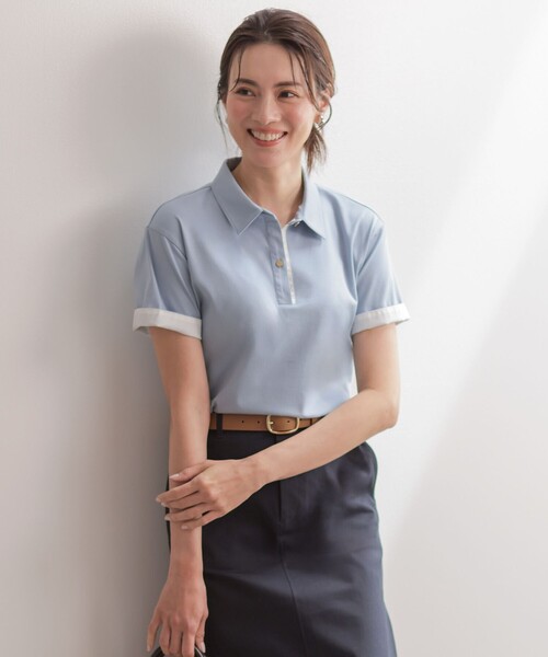 J.PRESS（ジェイプレス）の「【一枚で着映え・シーンレスに活躍】ポロ カットソー（Tシャツ/カットソー・レディース・ライトグレー系/ネイビー系/サックスブルー系/ダークブラウン系・T13/T15）」の4枚目の写真