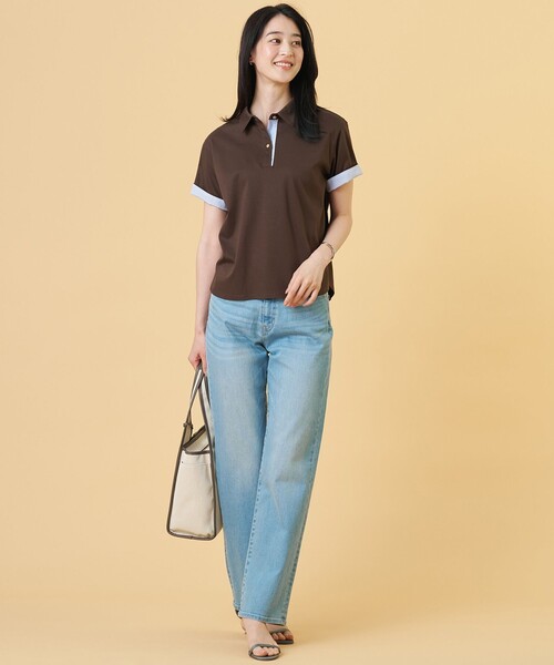 J.PRESS（ジェイプレス）の「【一枚で着映え・シーンレスに活躍】ポロ カットソー（Tシャツ/カットソー・レディース・ライトグレー系/ネイビー系/サックスブルー系/ダークブラウン系・T13/T15）」の9枚目の写真