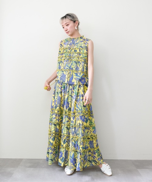 DOLLUPOOPS(ドールアップウップス)の「Lily Print Tiered Skirt(リリープリントティアードスカート)(スカート・レディース・チャコール/イエロー・FREE)」の6枚目の写真
