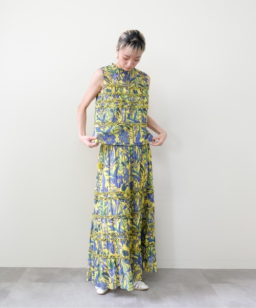 DOLLUPOOPS(ドールアップウップス)の「Lily Print Tiered Skirt(リリープリントティアードスカート)(スカート・レディース・チャコール/イエロー・FREE)」の7枚目の写真