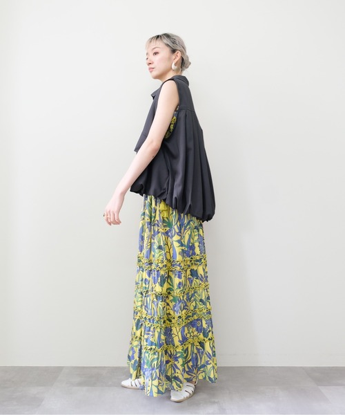 DOLLUPOOPS(ドールアップウップス)の「Lily Print Tiered Skirt(リリープリントティアードスカート)(スカート・レディース・チャコール/イエロー・FREE)」の12枚目の写真