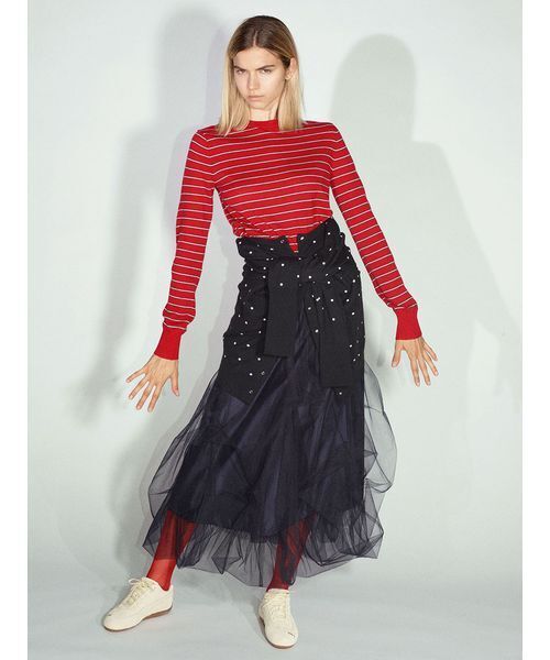 emmi(エミ)の「マルチボーダーロングスリーブニット(ニット/セーター・レディース・ブラウン/レッド/ネイビー・F)」の7枚目の写真