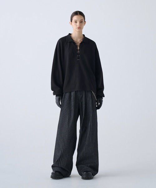 soerte(ソエルテ)の「Wide Buggy Vintage Like Denim Pants (Stripe) / ワイドバギーヴィンテージライクデニムパンツ (ストライプ)(デニムパンツ・メンズ・ブラック・0/3/2/1)」の2枚目の写真