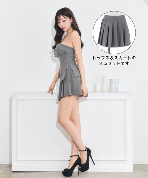 DAZZY(デイジー)の「Y2K風サイドジッププリーツセットアップAラインミニキャバドレス(ドレス・レディース・グレー系・M/S/L)」の9枚目の写真