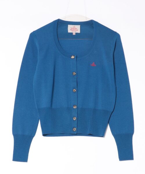 Vivienne Westwood（ヴィヴィアンウエストウッド）の「ﾌｧｲﾝｳｰﾙﾍﾞｰｼｯｸﾗｳﾝﾄﾞﾈｯｸｶｰﾃﾞｨｶﾞﾝ（カーディガン/ボレロ・レディース・ブルー/ブラック/オフホワイト・40/38）」の3枚目の写真