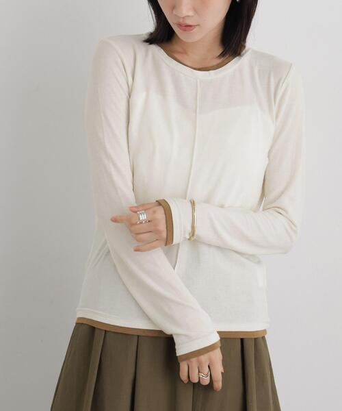 NANO universe(ナノユニバース)の「レイヤードライク配色ソフトタッチカットロングスリーブトップス(Tシャツ/カットソー・レディース・ブルー/ライトベージュ/ブラック・FREE)」の2枚目の写真