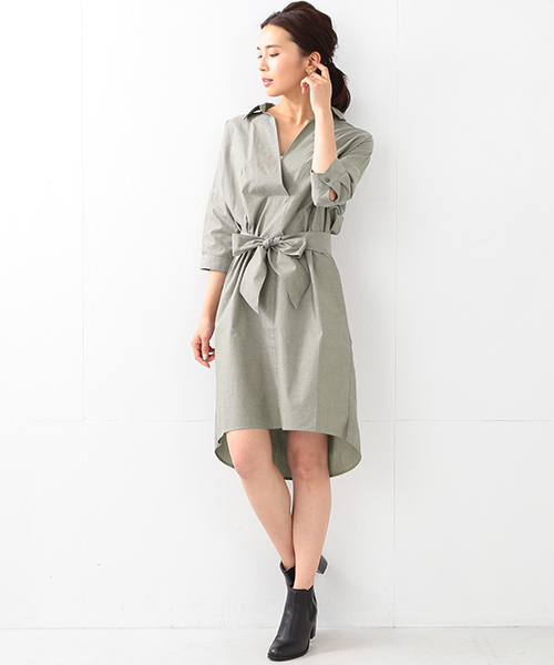 BEAMS LIGHTS Women's（ビームスライツ ウィメンズ）の「BEAMS LIGHTS / フェザーコットン ハーフスリーブ ワンピース（ワンピース・レディース・オリーブ/その他1・38/36）」の3枚目の写真