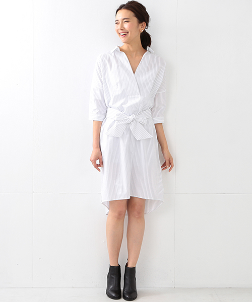 BEAMS LIGHTS Women's（ビームスライツ ウィメンズ）の「BEAMS LIGHTS / フェザーコットン ハーフスリーブ ワンピース（ワンピース・レディース・オリーブ/その他1・38/36）」の4枚目の写真