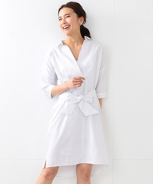 BEAMS LIGHTS Women's（ビームスライツ ウィメンズ）の「BEAMS LIGHTS / フェザーコットン ハーフスリーブ ワンピース（ワンピース・レディース・オリーブ/その他1・38/36）」の5枚目の写真