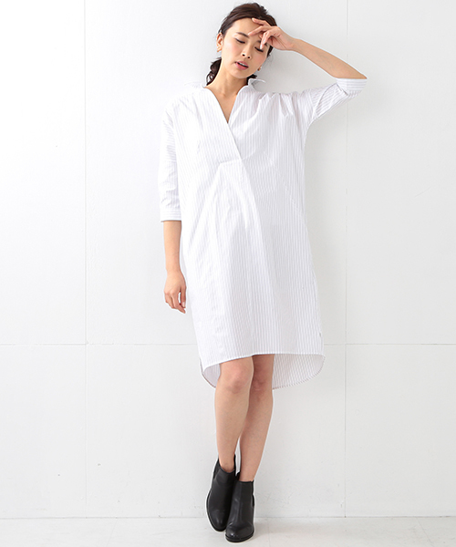 BEAMS LIGHTS Women's（ビームスライツ ウィメンズ）の「BEAMS LIGHTS / フェザーコットン ハーフスリーブ ワンピース（ワンピース・レディース・オリーブ/その他1・38/36）」の8枚目の写真