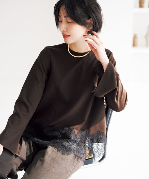 UNFILO(アンフィーロ)の「【セットアップ着用可】BEAUTY MOVE レースブラウス(シャツ/ブラウス・レディース・ダークブラウン系/ネイビー系/ライトグレー系/ブラック系・LARGE/MEDIUM/SMALL)」の3枚目の写真