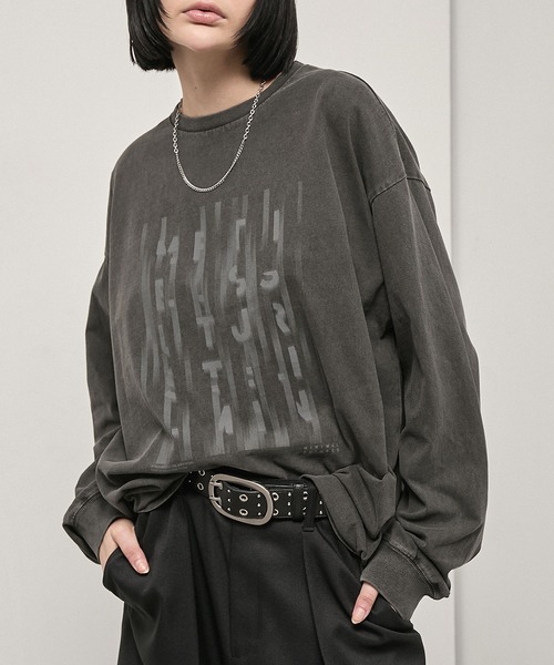 Alfred Alex(アルフレッドアレックス)の「【Alfred Alex】Vintage Typography L/S Tee / ヴィンテージライク ビッグシルエット ロゴグラフィックロンT(Tシャツ/カットソー・メンズ・ブラック系/杢グレー/オリーブ/ブラック/ダークブラウン・L/M)」の8枚目の写真