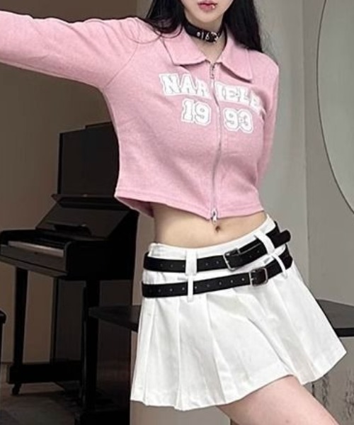 SHEPP(シープ)の「【26年秋冬新作】カレッジロゴ 襟付き クロップド カットソー 長袖 リブニット(Tシャツ/カットソー・レディース・グレー/ネイビー/ピンク・F)」の20枚目の写真