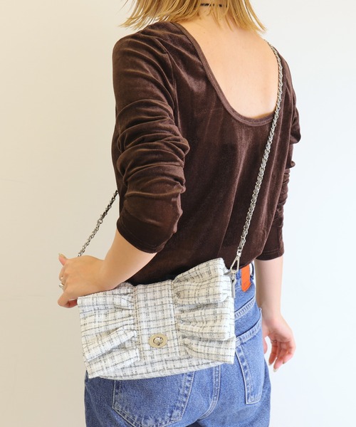 artemis by DIANA(アルテミスバイダイアナ)の「ショルダーベルト付属3WAY リボンモチーフ ツイードショルダーバッグ(ハンドバッグ・レディース・グレー/ピンク/ブラック・FREE)」の18枚目の写真