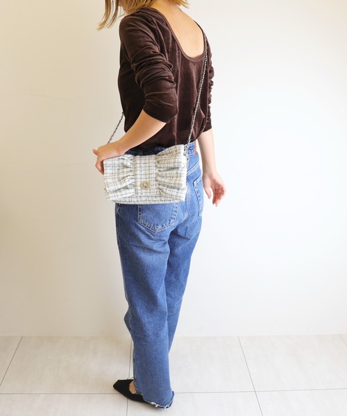 artemis by DIANA(アルテミスバイダイアナ)の「ショルダーベルト付属3WAY リボンモチーフ ツイードショルダーバッグ(ハンドバッグ・レディース・グレー/ピンク/ブラック・FREE)」の20枚目の写真