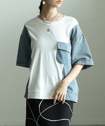 Sawa a la mode | 異素材デニムドッキングカットソー(Tシャツ/カットソー)
