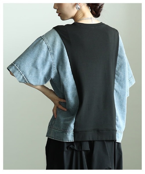 Sawa a la mode(サワアラモード)の「異素材デニムドッキングカットソー(Tシャツ/カットソー・レディース・ブラック/ホワイト・FREE)」の15枚目の写真