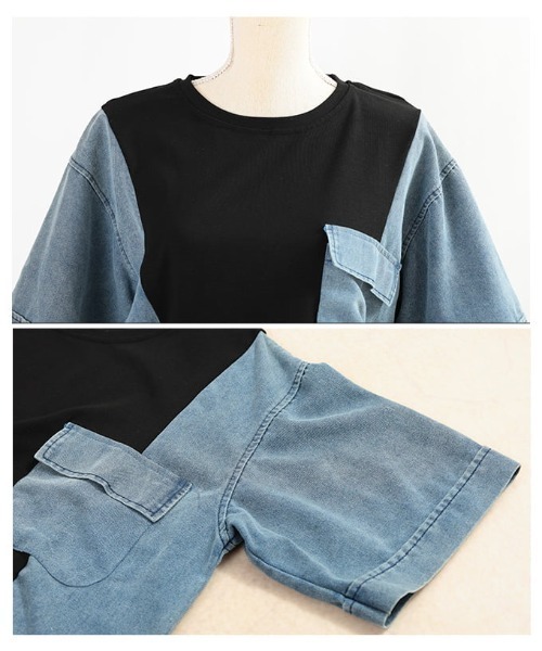 Sawa a la mode(サワアラモード)の「異素材デニムドッキングカットソー(Tシャツ/カットソー・レディース・ブラック/ホワイト・FREE)」の20枚目の写真