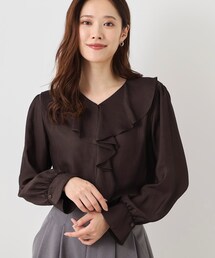 【手洗い可/日本製】フリルデザインブラウス