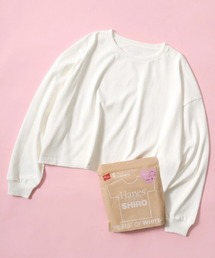 Hanes（ヘインズ）1P クロップドワイドシルエットロンT SHIRO for HER/白 ホワイト 無地 長袖Tシャツ