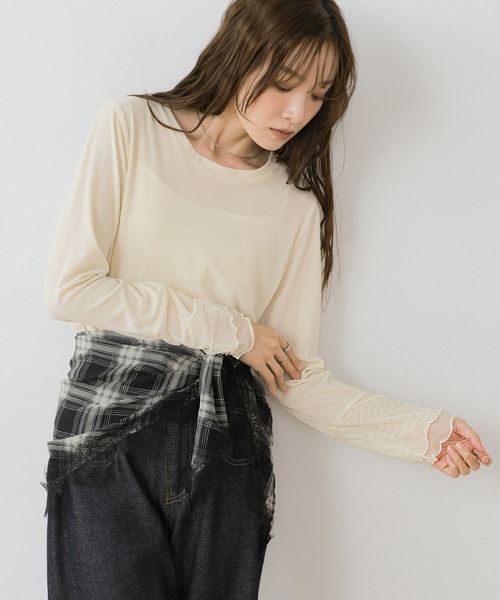 Bab(バブ)の「シアーベロアチュールカフストップス(Tシャツ/カットソー・レディース・アイボリー/チャコールグレー/ブラウン・FREE)」の8枚目の写真
