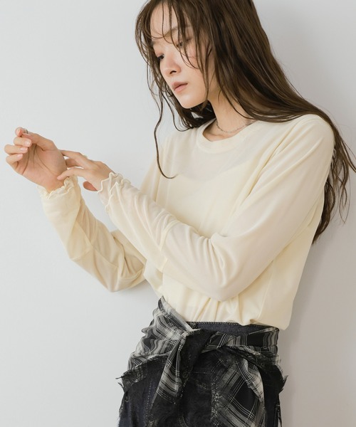 Bab(バブ)の「シアーベロアチュールカフストップス(Tシャツ/カットソー・レディース・アイボリー/チャコールグレー/ブラウン・FREE)」の12枚目の写真