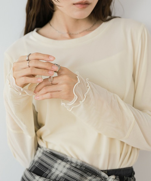 Bab(バブ)の「シアーベロアチュールカフストップス(Tシャツ/カットソー・レディース・アイボリー/チャコールグレー/ブラウン・FREE)」の14枚目の写真