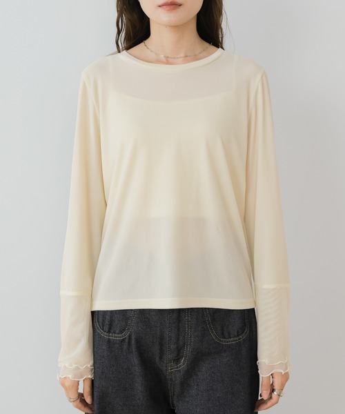 Bab(バブ)の「シアーベロアチュールカフストップス(Tシャツ/カットソー・レディース・アイボリー/チャコールグレー/ブラウン・FREE)」の15枚目の写真
