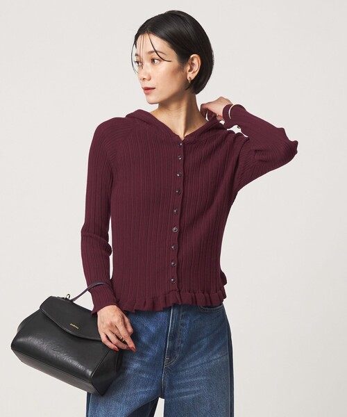 green label relaxing(グリーンレーベルリラクシング)の「【別注】<tyn.TGOR>フリル リブ フード カーディガン(カーディガン/ボレロ・レディース・ダークグレー/ワイン・FREE)」の2枚目の写真