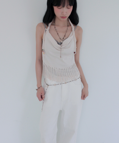 RUBATI（ルバティ）の「アニタ・ロ フリンジカウルホルターネックノースリーブビーズトップ_エクリュ（Tシャツ/カットソー・レディース・その他・1/2）」の9枚目の写真