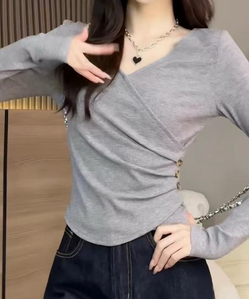 STAY MOTION（ステイモーション）の「【WEB限定】アシメトリーレイヤード風カットソー［骨格ナチュラル／大人カジュアル／モード］（Tシャツ/カットソー・レディース・ライトベージュ/ブラック/グレー・F）」の13枚目の写真