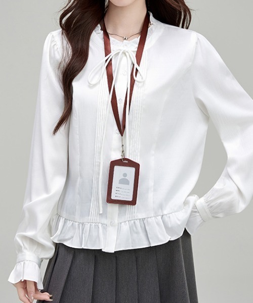 LUCPY(ラクピー)の「フリルリボンブラウス(シャツ/ブラウス・レディース・ホワイト・LARGE/MEDIUM/SMALL/X-LARGE)」の3枚目の写真