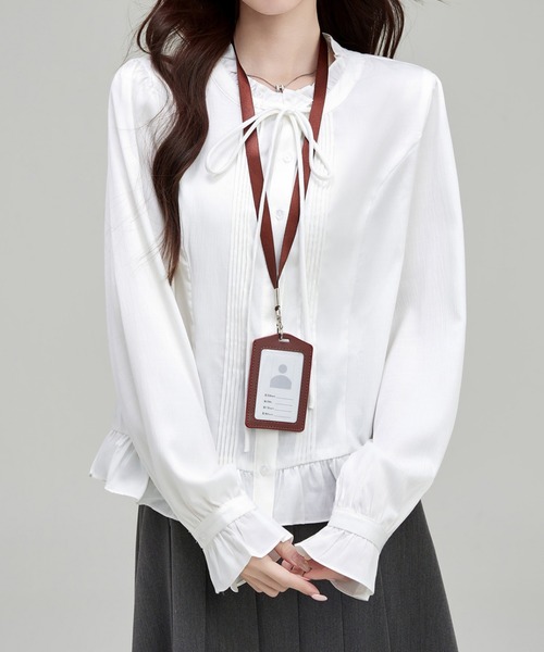 LUCPY(ラクピー)の「フリルリボンブラウス(シャツ/ブラウス・レディース・ホワイト・LARGE/MEDIUM/SMALL/X-LARGE)」の4枚目の写真