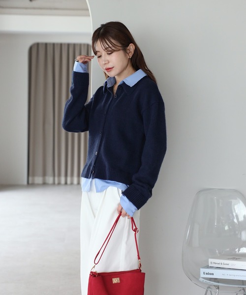 Riberry(リベリー)の「アルパカタッチシャツドッキングカーディガン(カーディガン/ボレロ・レディース・ネイビー/チャコールグレー/アイボリー・FREE)」の5枚目の写真