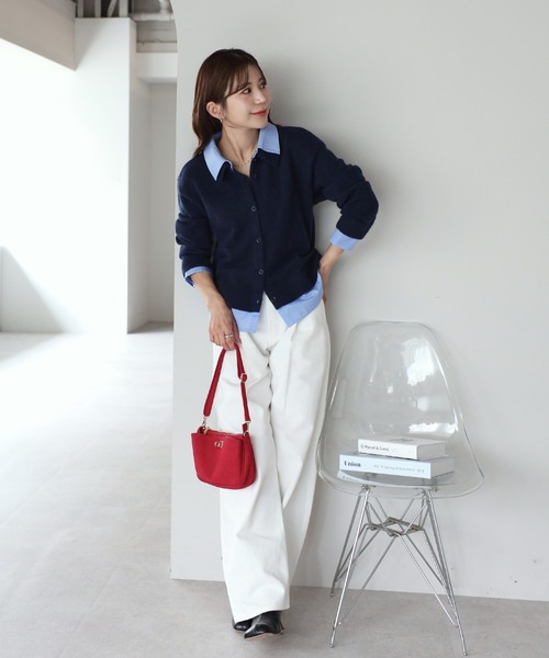 Riberry(リベリー)の「アルパカタッチシャツドッキングカーディガン(カーディガン/ボレロ・レディース・ネイビー/チャコールグレー/アイボリー・FREE)」の10枚目の写真