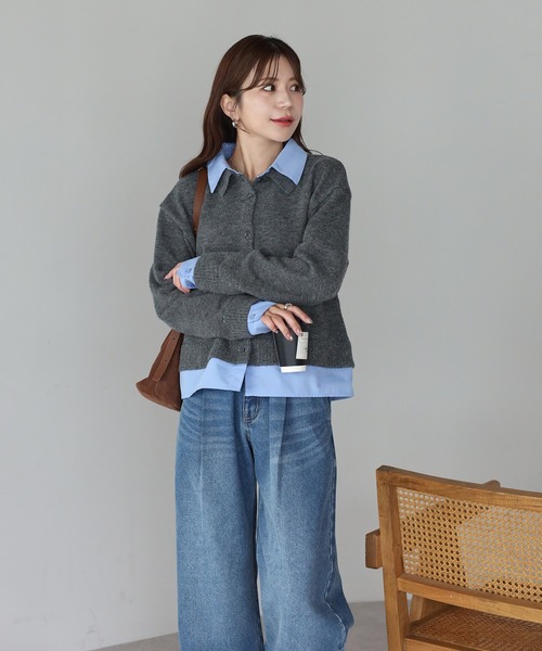 Riberry(リベリー)の「アルパカタッチシャツドッキングカーディガン(カーディガン/ボレロ・レディース・ネイビー/チャコールグレー/アイボリー・FREE)」の13枚目の写真