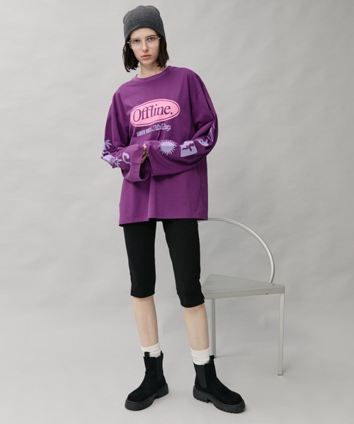 Auntie Rosa Holiday(アンティローザホリデー)の「オーバーサイズロンT/OFFLINE(Tシャツ/カットソー・レディース・グレー/チャコールグレー/パープル・FREE)」の4枚目の写真