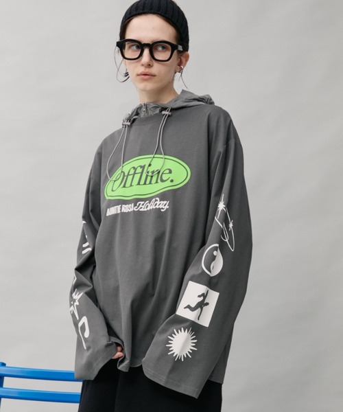 Auntie Rosa Holiday(アンティローザホリデー)の「オーバーサイズロンT/OFFLINE(Tシャツ/カットソー・レディース・グレー/チャコールグレー/パープル・FREE)」の8枚目の写真