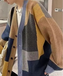 DSマルチカラー切り替えニットカーディガン