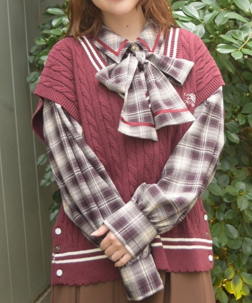 axes femme（アクシーズファム）の「刺繍入りチルデンニットベスト（ニット/セーター・レディース・ワイン/キナリ/ネイビー・FREE）」の12枚目の写真