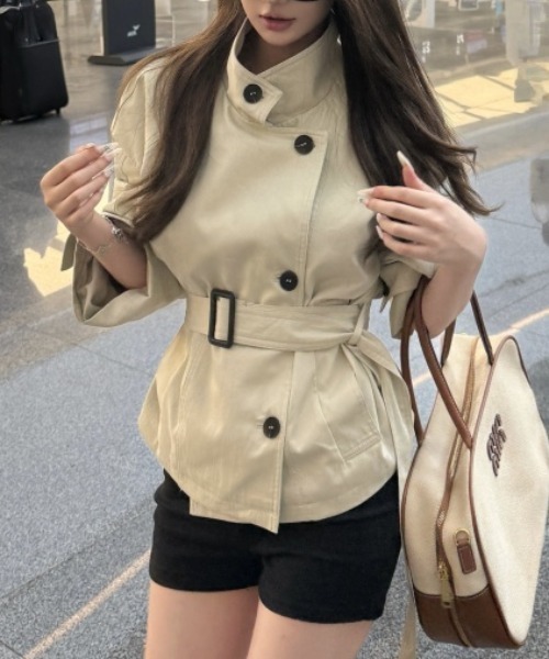 FLINEA(フリネア)の「スタンドカラーショート丈ルーズトレンチコート(トレンチコート・レディース・オフホワイト・L/M/S)」の5枚目の写真