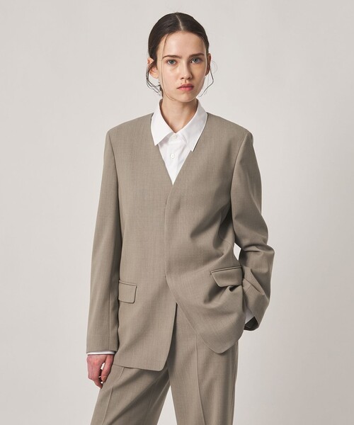Steven Alan(スティーブンアラン)の「<Steven Alan>ノーカラー ジャケット(ノーカラージャケット・レディース・ベージュ/ダークグレー・S/M)」の1枚目の写真