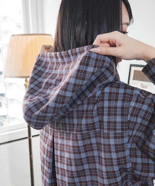 WEGO(ウィゴー)の「WEGO/【26年秋冬新作】フードチェックシャツ(シャツ/ブラウス・レディース・ブラック系その他2/ブラウン系その他2・FREE)」の5枚目の写真