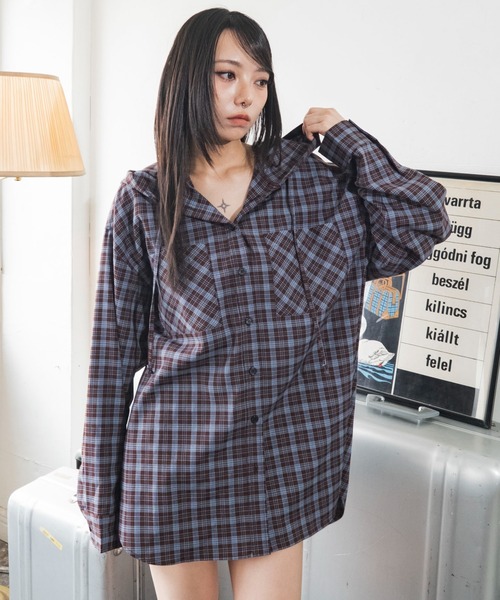 WEGO(ウィゴー)の「WEGO/【26年秋冬新作】フードチェックシャツ(シャツ/ブラウス・レディース・ブラック系その他2/ブラウン系その他2・FREE)」の10枚目の写真