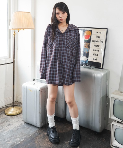 WEGO(ウィゴー)の「WEGO/【26年秋冬新作】フードチェックシャツ(シャツ/ブラウス・レディース・ブラック系その他2/ブラウン系その他2・FREE)」の14枚目の写真