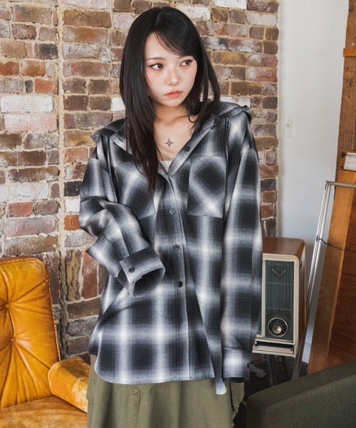 WEGO(ウィゴー)の「WEGO/【26年秋冬新作】フードチェックシャツ(シャツ/ブラウス・レディース・ブラック系その他2/ブラウン系その他2・FREE)」の17枚目の写真